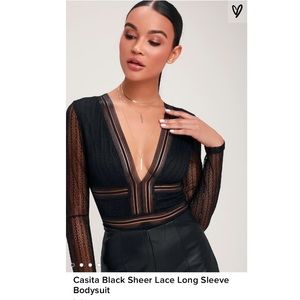 NWT Casita Black Sheer Lace Long Sleeve Bodysuit